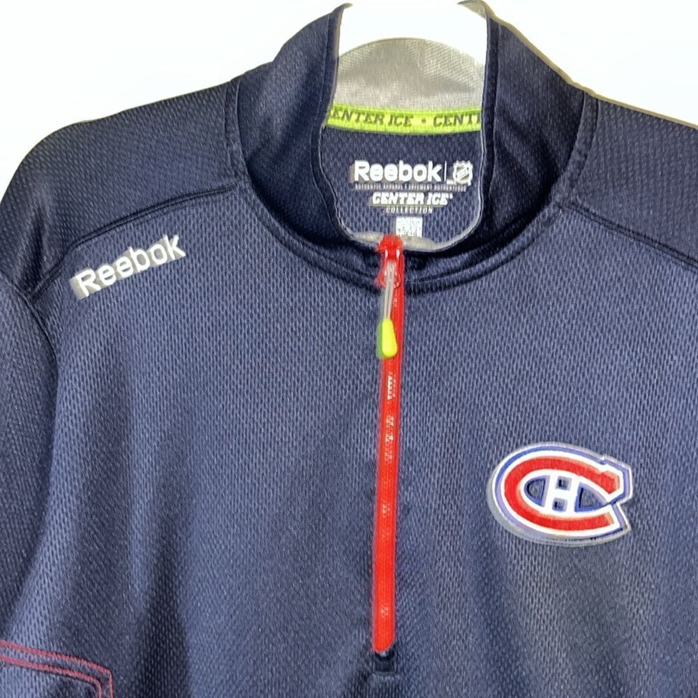 Blue Sewn Montreal Canadians NHL Shield Center Ice hockey T Neck Sweatshirt L